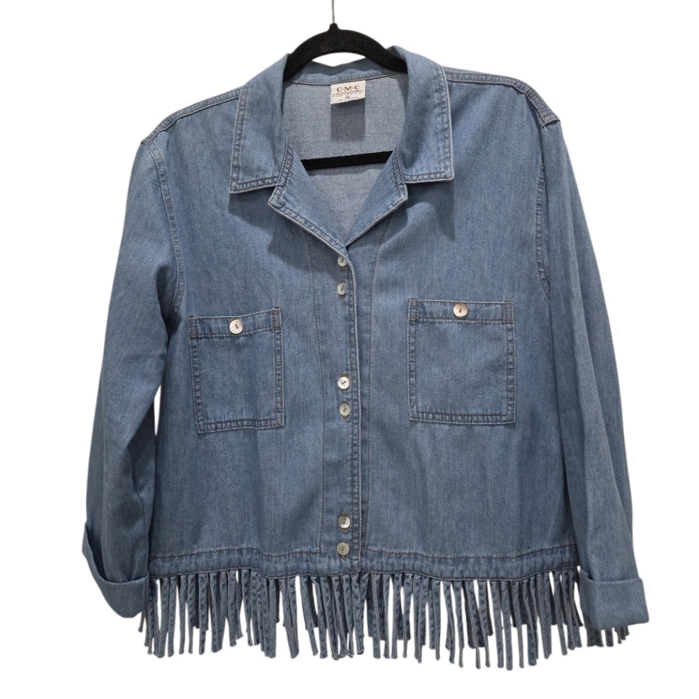 Vintage CMC, Color Me Cotton Denim Fringe Jacket, Medium